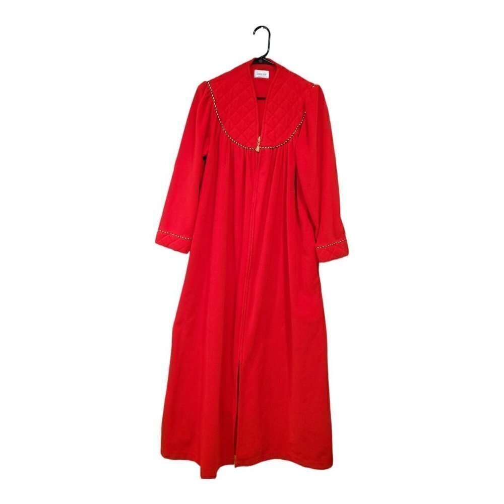 Vintage Vanity Fair Made In USA Women's Red Christmas 3/4 Zip Robe Sz S